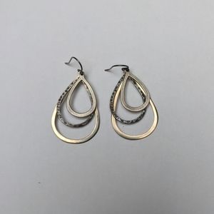 Gold & Pounded Metal Teardrop Shaped Earrings